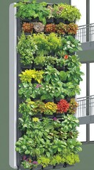 Obraz premium Vertical garden wall with various plants in planters