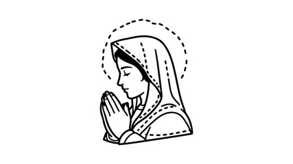 Praying woman in traditional clothing with transparent background
