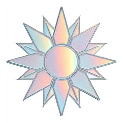 Obraz premium A stylized, iridescent sunburst design with a central circle