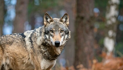 Obraz premium Gray wolf in autumn forest