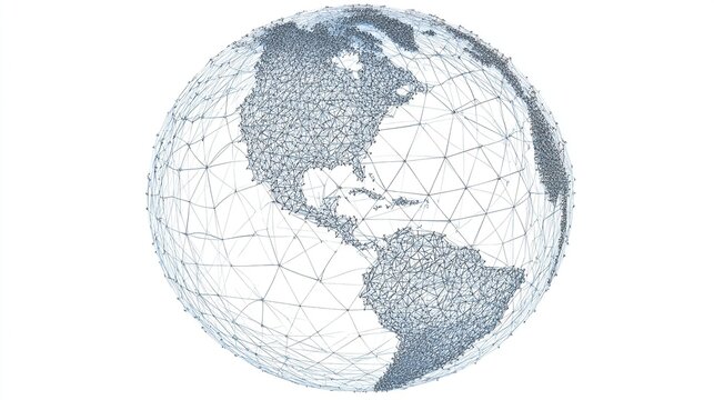 Abstract globe, interconnected network,  showing continents as a wireframe
