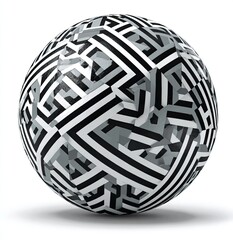 3D sphere, black and white, intricate maze pattern