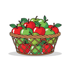 Cartoon Illustration of Apples in a Woven Basket