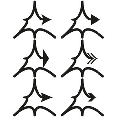 Directional arrow elements. Geometric pointer symbol. Abstract dynamic shapes. Vector motion graphic. EPS 10.