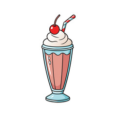 Delicious milkshake with creamy topping and a bright red cherry on top