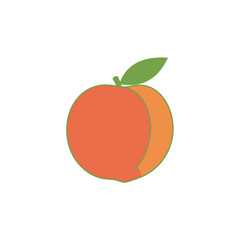 Stylized Peach Illustration with Green Leaf and Stem