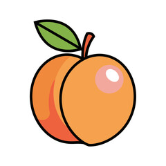 Cartoon Peach with Leaf and Stem, Bold Outline