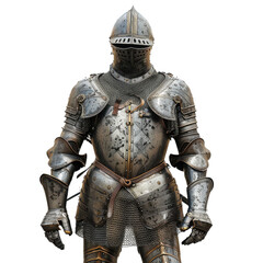 Fighter in shining medieval armor stands proudly displaying craftsmanship and history during a reenactment event in a sunny outdoor setting