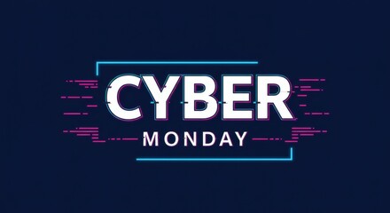 Cyber Monday Glitch Sale Neon Digital Banner.