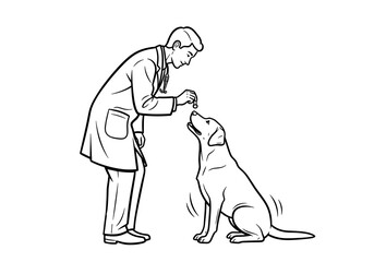 Obraz premium Veterinarian training a Labrador Retriever dog with a treat in a minimalist style 