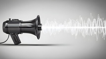 A megaphone with abstract sound waves, emphasizing communication and energy in a sleek, modern composition.
