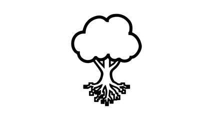 Tree icon with roots and foliage with transparent background