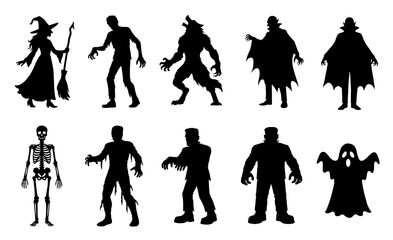 Halloween Monsters Silhouettes Set Witch