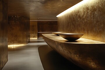 Luxury Gold Washbasins Curved Countertop Design