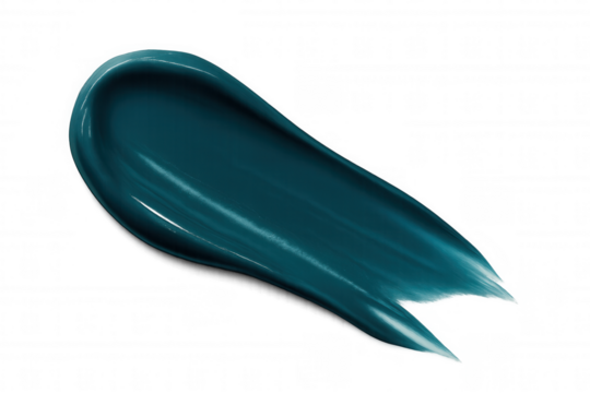 Vibrant teal acrylic or oil paint brush stroke creating a dynamic and flowing texture against a transparent background