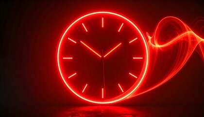 Red neon clock with abstract light trails