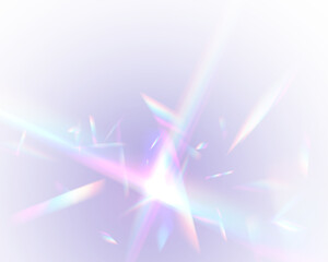 Obraz na płótnie Canvas Ethereal Lens rainbow light streak transparent effect. Vector illustration PNG. Iridescent crystal leak glare reflection effect. Abstract refraction glow effect background. 