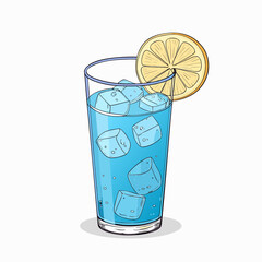 simple cartoon design, a glass of blue lemondade, flat background