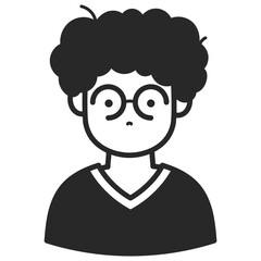 A man in curly hair. Portraits of people black outline stroke. Vector pictures of avatar icon.