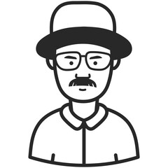 A man with beard. Portraits of people black outline stroke. Vector pictures of avatar icon.