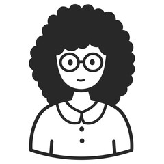A woman in curly hair with glasses. Portraits of people black outline stroke. Vector pictures of avatar icon.