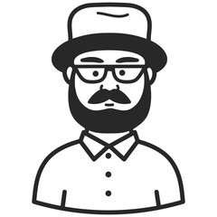 A man with beard. Portraits of people black outline stroke. Vector pictures of avatar icon.