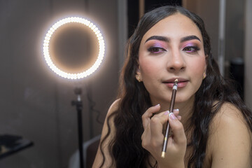Make up session at home with ring light reflection
