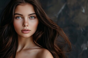 Fototapeta premium Young woman with wavy hair in soft light. Neural network AI generated