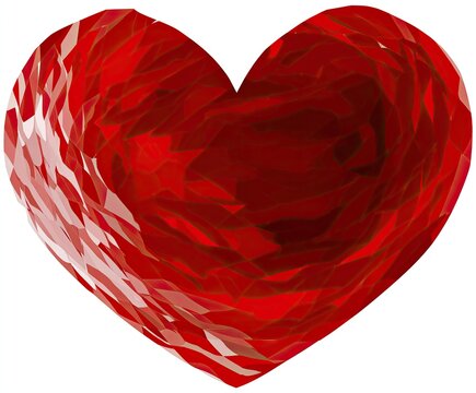 A vibrant red heart, polygon-shaped, with a textured surface