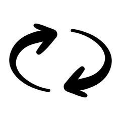 手描きのスムーズな黒いペンのくるくる矢印。回転。サイクル。再生。リピート。抑揚のあるダイナミックなシルエット。ベクター。背景透過。横回転