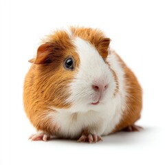 Adorable guinea pig, reddish-brown and white, alert expression, sitting