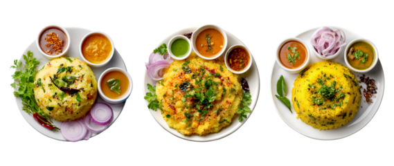 Upma variations with chutneys and onions delicious South Indian breakfast
