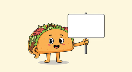 Cute taco character holding a blank sign for your message