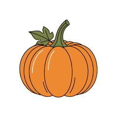Cartoon Pumpkin with Green Stem and Leaf Illustration