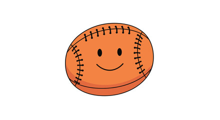 A cheerful cartoon orange ball with stitching and a happy face