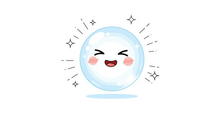 Adorable sparkling kawaii bubble character with happy face and blushing cheeks illustration