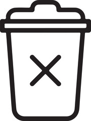 Simple outline icon of a trash can with a cross symbol indicating deletion or removal