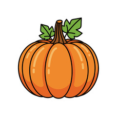 Cartoon Pumpkin with Leaves, Orange and Black Outlines.