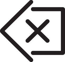 Simple black outline icon representing a closed box with a cross inside and an arrow pointing left
