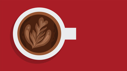 Coffee cup with latte art on bold red background