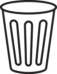 Simple outline drawing of an empty trash can with vertical slots on a white background