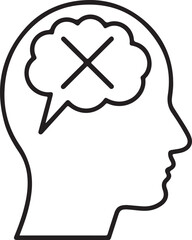 Silhouette of a human head with a thought bubble containing a cross symbol
