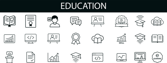 Education Icon Set for Online Learning, Academic Tools, and Virtual Classroom UI Design