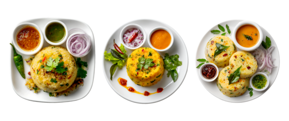 Upma variations with chutneys and onions a delicious South Indian breakfast