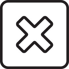 Simple black and white outline of a cross symbol inside a rounded square box
