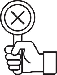 Hand holding a sign with a red cross marking a negative answer or rejection