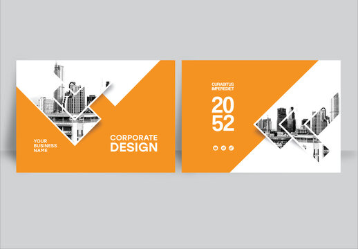 Modern business brochure layout &ndash; Orange and White Geometric Book Cover Landscape Layout
  
