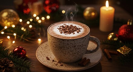 Obraz premium Cozy Hot Chocolate with Whipped Cream and Chocolate Sprinkles