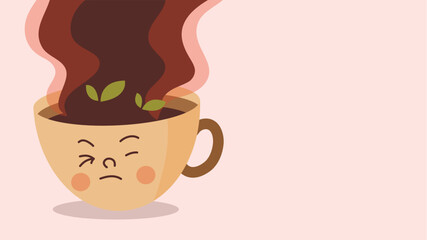 Coffee cup with sad face and steam vector design