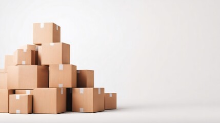 Stack of cardboard boxes forming a pyramid on white background